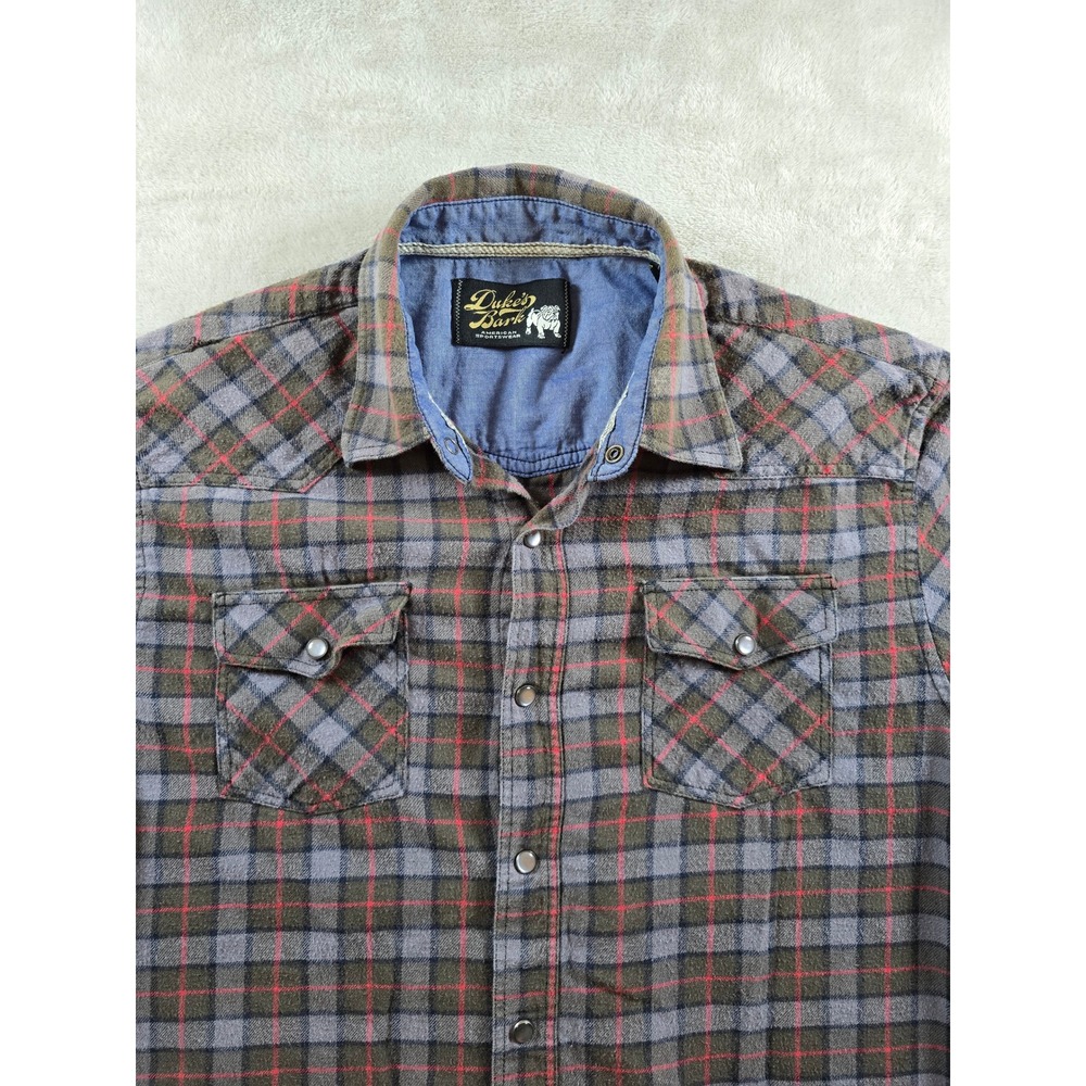 Duke's Bark Mens Large Flannel Shirt Plaid Snap Long Sleeve Western Cowboy *Read